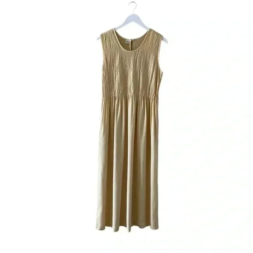 Rayon Sleeveless Lightweight Yellow Maxi Soft Pockets Womens Dress  SZ L #1007